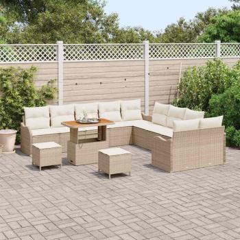 ARDEBO.de - 13-teiliges Garten-Sofa-Set mit Kissen Beige Poly Rattan Akazie, 2-sitziges Garten-Sofa mit Kissen Beige Poly Rattan, 3-teiliges Garten-Ess-Set mit Kissen Beige Poly Rattan Akazie