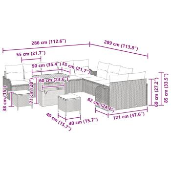 13-teiliges Garten-Sofa-Set mit Kissen Beige Poly Rattan Akazie, 2-sitziges Garten-Sofa mit Kissen Beige Poly Rattan, 3-teiliges Garten-Ess-Set mit Kissen Beige Poly Rattan Akazie