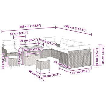13-teilige Garten-Sofa-Set mit Kissen Grau Poly Rattan Akazie, 2-Sitzer Garten-Sofa mit Kissen Grau Poly Rattan, 3-teiliges Garten-Ess-Set mit Kissen Grau Poly Rattan Akazie