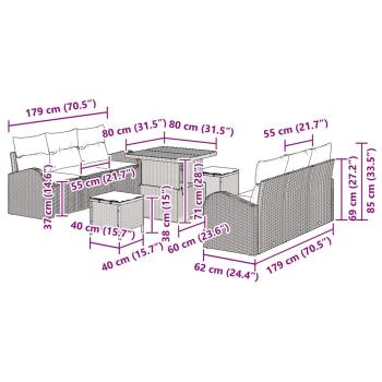 9-teiliges Garten-Sofa-Set mit Kissen Schwarz Poly-Rattan Akazie, 2-Sitzer Garten-Sofa mit Kissen Schwarz Poly-Rattan, 3-teiliges Garten-Dining-Set mit Kissen Schwarz Poly-Rattan Akazie