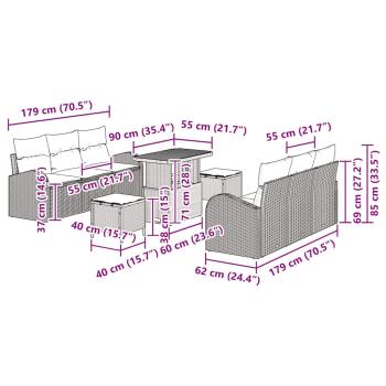 9-teiliges Garten-Sofa-Set mit Kissen Schwarz Poly-Rattan Akazie, 2-Sitzer Garten-Sofa mit Kissen Schwarz Poly-Rattan, 3-teiliges Garten-Ess-Set mit Kissen Schwarz Poly-Rattan Akazie