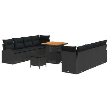 11-teiliges Garten-Sofa-Set mit Kissen Schwarz Poly-Rattan Akazie, 2-Sitzer Garten-Sofa mit Kissen Schwarz Poly-Rattan, 3-teiliges Garten-Dining-Set mit Kissen Schwarz Poly-Rattan Akazie