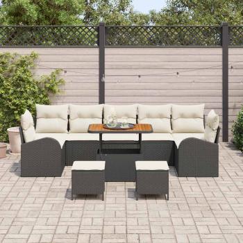 10-teiliges Garten Sofa Set mit Kissen Schwarz Poly Rattan Akazie, 2-Sitzer Garten Sofa mit Kissen Schwarz Poly Rattan, 3-teiliges Garten Essset mit Kissen Schwarz Poly Rattan Akazie