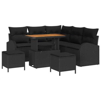 8-teiliges Garten Sofa Set mit Kissen Schwarz Poly Rattan Akazie, 2-Sitzer Garten Sofa mit Kissen Schwarz Poly Rattan, 3-teiliges Garten Essset mit Kissen Schwarz Poly Rattan Akazie