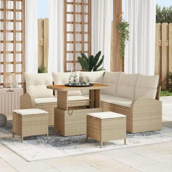 ARDEBO.de - 8-teiliges Garten Sofa Set mit Kissen Beige Poly Rattan Akazie, 2-Sitzer Garten Sofa mit Kissen Beige Poly Rattan, 3-teiliges Garten Essenset mit Kissen Beige Poly Rattan Akazie