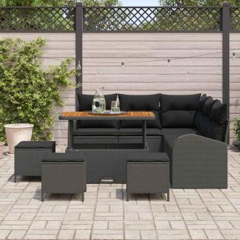 9-teiliges Garten-Sofa Set mit Kissen Schwarz Rattan Akazie, 2-Sitzer Garten-Sofa mit Kissen Schwarz Rattan, 4-teiliges Garten-Diningset mit Kissen Schwarz Rattan Akazie