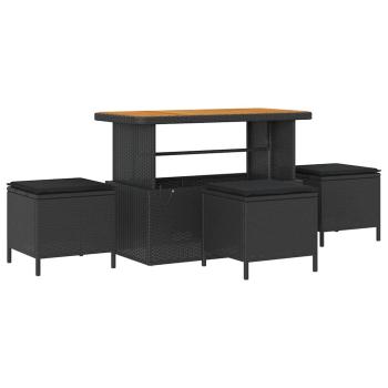 9-teiliges Garten-Sofa Set mit Kissen Schwarz Rattan Akazie, 2-Sitzer Garten-Sofa mit Kissen Schwarz Rattan, 4-teiliges Garten-Diningset mit Kissen Schwarz Rattan Akazie