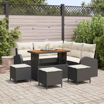 ARDEBO.de - 9-teiliges Garten Sofa Set mit Kissen Schwarz Poly Rattan Akazie, 2-Sitzer Garten Sofa mit Kissen Schwarz Poly Rattan, 4-teiliges Garten Essset mit Kissen Schwarz Poly Rattan Akazie