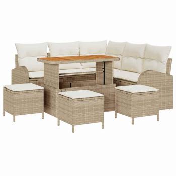 9-teiliges Garten-Sofa-Set mit Kissen Beige Poly Rattan Akazie, 2-Sitzer Garten-Sofa mit Kissen Beige Poly Rattan, 4-teiliges Garten-Dining-Set mit Kissen Beige Poly Rattan Akazie