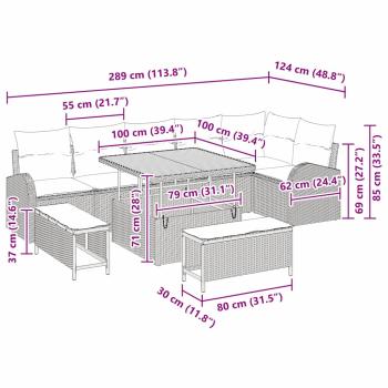 Gartensofa-set mit Kissen 9 pcs Schwarz Poly-Rattan