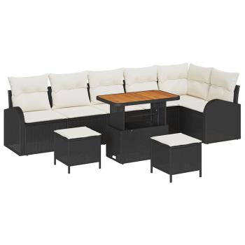 9-teiliges Garten-Sofa-Set mit Kissen Schwarz Poly Rattan Akazie, 2-Sitzer Garten-Sofa mit Kissen Schwarz Poly Rattan, 3-teiliges Garten-Esszimmer-Set mit Kissen Schwarz Poly Rattan Akazie