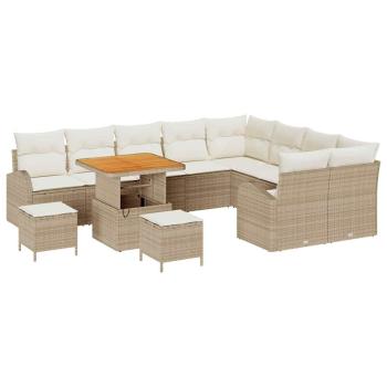 12-teiliges Garten Sofa Set mit Kissen Beige Poly Rattan Akazie, 3-teiliges Garten Esszimmer Set mit Kissen Beige Poly Rattan Akazie, 2-Sitzer Garten Sofa mit Kissen Beige Poly Rattan