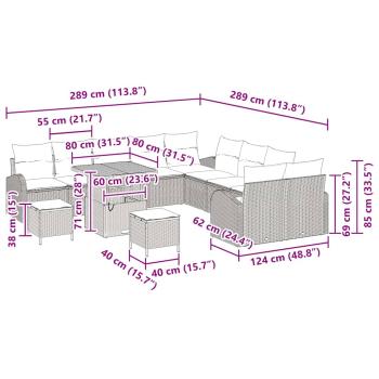 13-teiliges Garten-Sofa-Set mit Kissen Beige Poly Rattan Akazie, 2-Sitzer Garten-Sofa mit Kissen Beige Poly Rattan, 3-teiliges Garten-Ess-Set mit Kissen Beige Poly Rattan Akazie