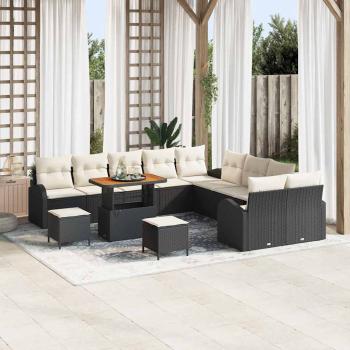ARDEBO.de - 13-teiliges Garten-Sofa-Set mit schwarzen Poly-Rattan-Kissen, 2-Sitzer Garten-Sofa mit schwarzen Kissen aus Poly-Rattan, 3-teiliges Garten-Dining-Set mit schwarzen Kissen aus Poly-Rattan