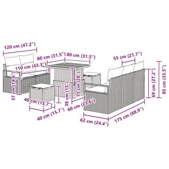8-teiliges Garten Sofaset mit Kissen Schwarz Poly-Rattan Akazie, 2-Sitzer Garten Sofa mit Kissen Schwarz Poly-Rattan, 3-teiliges Garten Essenset mit Kissen Schwarz Poly-Rattan Akazie