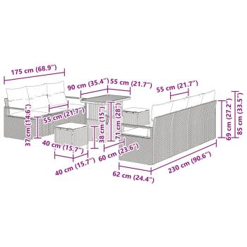 10-teiliges Garten-Sofa-Set mit Kissen Schwarzes Poly-Rattan Akazie, 2-Sitzer Garten-Sofa mit Kissen Schwarzes Poly-Rattan, 3-teiliges Garten-Ess-Set mit Kissen Schwarzes Poly-Rattan Akazie