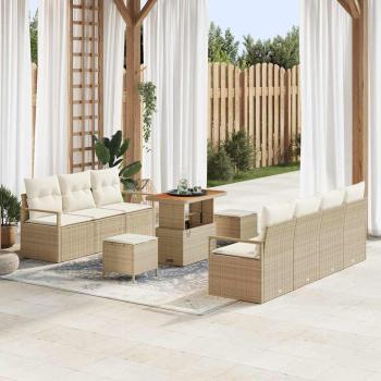 ARDEBO.de - 10-teiliges Garten Sofa Set mit Kissen Beige Poly Rattan Akazie, 2-Sitzer Garten Sofa mit Kissen Beige Poly Rattan, 3-teiliges Garten Essset mit Kissen Beige Poly Rattan Akazie
