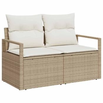 11-teiliges Garten Sofa Set mit Kissen Beige Poly Rattan Akazie, 2-Sitzer Garten Sofa mit Kissen Beige Poly Rattan, 3-teiliges Garten Essset mit Kissen Beige Poly Rattan Akazie
