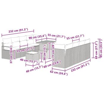 Gartensofa-set mit Kissen 11 pcs Schwarz Poly-Rattan