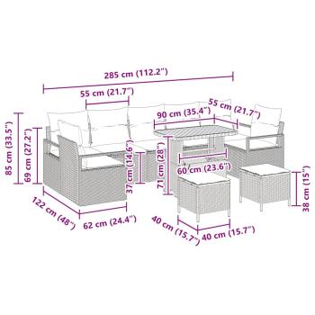 10-teiliges Garten Sofa Set mit Kissen Grau Poly Rattan Akazie, 2-Sitzer Garten Sofa mit Kissen Grau Poly Rattan, 3-teiliges Garten Essset mit Kissen Grau Poly Rattan Akazie