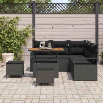 8-teiliges Garten Sofa Set mit Kissen Schwarz Poly Rattan Akazie, 2-Sitzer Garten Sofa mit Kissen Schwarz Poly Rattan, 3-teiliges Garten Essset mit Kissen Schwarz Poly Rattan Akazie