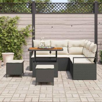 8-teiliges Garten Sofa Set mit Kissen Schwarz Poly Rattan Akazie, 2-Sitzer Garten Sofa mit Kissen Schwarz Poly Rattan, 3-teiliges Garten Esstisch Set mit Kissen Schwarz Poly Rattan Akazie