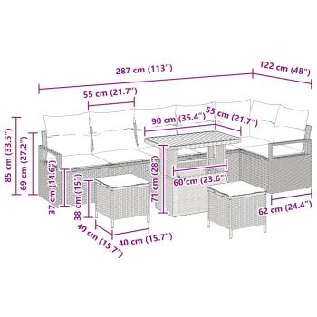 Garten-Sofa-Set 9 Stk. Beige Poly Rattan