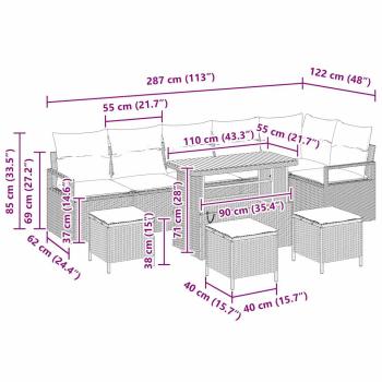 Garten-Sofa-Set mit Kissen 10 pcs Beige Poly Rattan