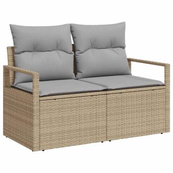 12-teiliges Garten Sofa Set mit Kissen Beige Poly-Rattan Akazie, 3-teiliges Garten Esszimmer Set mit Kissen Beige Poly-Rattan Akazie, 2-Sitzer Garten Sofa mit Kissen Beige Poly-Rattan