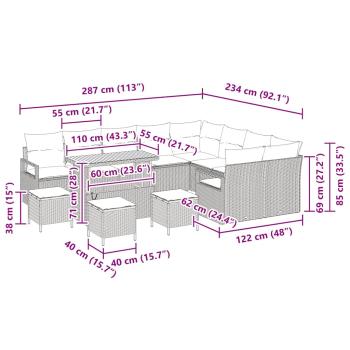 Gartensofa-set mit Kissen 13 pcs Beige Poly-Rattan