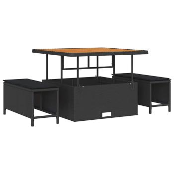 13-teiliges Garten Sofa Set mit Kissen Schwarz Poly-Rattan Akazie, 2-Sitzer Garten Sofa mit Kissen Schwarz Poly-Rattan, 3-teiliges Garten Essset mit Kissen Schwarz Poly-Rattan Akazie