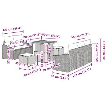 8-teiliges Garten Sofaset mit Kissen Schwarz Poly Rattan Akazie, 2-Sitzer Garten Sofa mit Kissen Schwarz Poly Rattan, 3-teiliges Garten Essenset mit Kissen Schwarz Poly Rattan Akazie