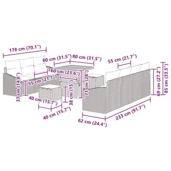 10-teiliges Garten-Sofa-Set mit Kissen Schwarz Poly-Rattan Akazie, 2-Sitzer Garten-Sofa mit Kissen Schwarz Poly-Rattan, 3-teiliges Garten-Ess-Set mit Kissen Schwarz Poly-Rattan Akazie