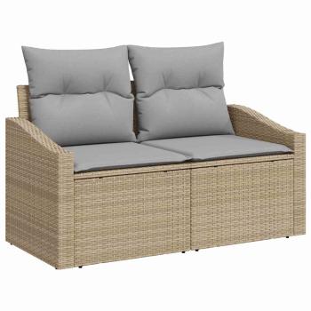 8-teiliges Garten-Sofa-Set mit Kissen Beige Poly Rattan Akazie, 2-Sitzer Garten-Sofa mit Kissen Beige Poly Rattan, 3-teiliges Garten-Ess-Set mit Kissen Beige Poly Rattan Akazie