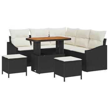 8-teiliges Garten-Sofa-Set mit Kissen Schwarz Poly Rattan Akazie, 2-Sitzer Garten-Sofa mit Kissen Schwarz Poly Rattan, 3-teiliges Garten-Dining-Set mit Kissen Schwarz Poly Rattan Akazie