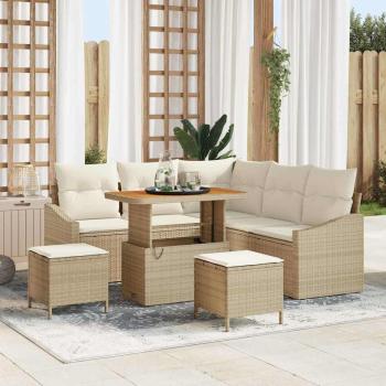 ARDEBO.de - 8-teiliges Garten Sofa Set mit Kissen Beige Poly Rattan Akazie, 2-Sitzer Garten Sofa mit Kissen Beige Poly Rattan, 3-teiliges Garten Essset mit Kissen Beige Poly Rattan Akazie