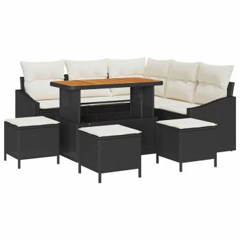 9-teiliges Garten Sofa Set mit Kissen Schwarz Poly Rattan Akazie, 2-Sitzer Garten Sofa mit Kissen Schwarz Poly Rattan, 4-teiliges Garten Essset mit Kissen Schwarz Poly Rattan Akazie