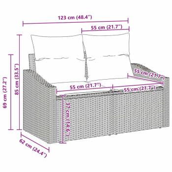 13-teiliges Garten Sofa Set mit Kissen Beige Poly Rattan Akazie, 2-Sitzer Garten Sofa mit Kissen Beige Poly Rattan, 3-teiliges Garten Esstisch Set mit Kissen Beige Poly Rattan Akazie