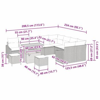 ARDEBO.de - 13-teiliges Garten-Sofa-Set mit Kissen Beige Poly-Rattan Akazie, 2-Sitzer-Garten-Sofa mit Kissen Beige Poly-Rattan, 3-teiliges Garten-Ess-Set mit Kissen Beige Poly-Rattan Akazie