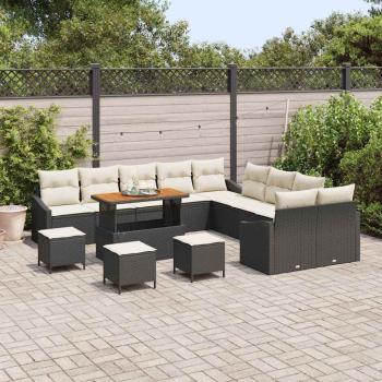 14-teiliges Gartensofa Set mit Kissen Schwarz Poly-Rattan Akazie, 2-Sitzer Gartensofa mit Kissen Schwarz Poly-Rattan, 4-teiliges Garten Essset mit Kissen Schwarz Poly-Rattan Akazie