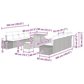 11-teiliges Garten Sofa Set mit Kissen Grau Poly-Rattan Akazie, 2-Sitzer Garten Sofa mit Kissen Grau Poly-Rattan, 3-teiliges Garten Essset mit Kissen Grau Poly-Rattan Akazie