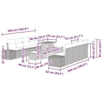 11-teiliges Garten Sofa Set mit Kissen Schwarz Poly Rattan Akazie, 2-Sitzer Garten Sofa mit Kissen Schwarz Poly Rattan, 3-teiliges Garten Essset mit Kissen Schwarz Poly Rattan Akazie