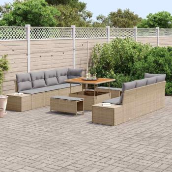 11-teiliges Garten-Sofa-Set mit Kissen Beige Poly Rattan Akazie, 2-Sitzer Garten-Sofa mit Kissen Beige Poly Rattan, 3-teiliges Garten-Dining-Set mit Kissen Beige Poly Rattan Akazie
