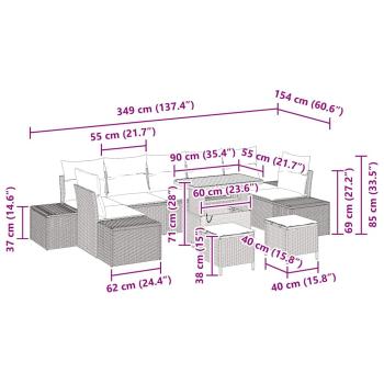 10-teiliges Garten-Sofa-Set mit Kissen Schwarz Poly-Rattan Akazie, 2-Sitzer Garten-Sofa mit Kissen Schwarz Poly-Rattan, 3-teiliges Garten-Ess-Set mit Kissen Schwarz Poly-Rattan Akazie
