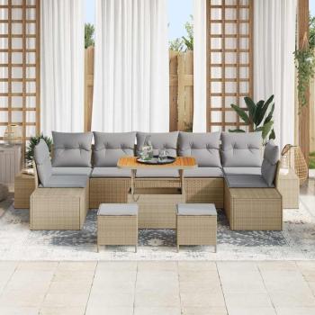 ARDEBO.de - 10-teiliges Garten-Sofa-Set mit Kissen Beige Poly-Rattan Akazie, 2-Sitzer-Garten-Sofa mit Kissen Beige Poly-Rattan, 3-teiliges Garten-Ess-Set mit Kissen Beige Poly-Rattan Akazie