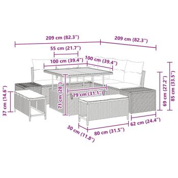 Gartensofa-set mit Kissen 8 pcs Schwarz Poly-Rattan