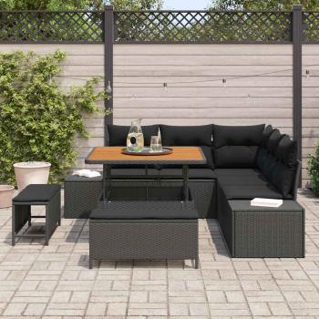 8-teiliges Garten Sofa Set mit Kissen Schwarz Poly Rattan Akazie, 2-Sitzer Garten Sofa mit Kissen Schwarz Poly Rattan, 3-teiliges Garten Esstisch Set mit Kissen Schwarz Poly Rattan Akazie