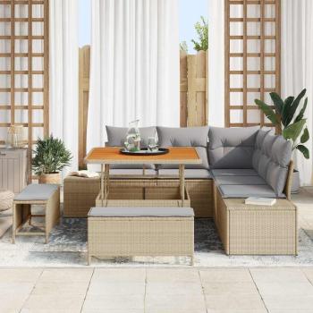 8-teiliges Garten Sofa Set mit Kissen Beige Poly Rattan, 2-Sitzer Garten Sofa mit Kissen Beige Poly Rattan, 3-teiliges Garten Essset mit Kissen Beige Poly Rattan