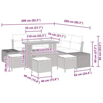9-teiliges Garten Sofa Set mit Kissen Beige Poly Rattan Akazie, 2-Sitzer Garten Sofa mit Kissen Beige Poly Rattan, 4-teiliges Garten Esszimmer Set mit Kissen Beige Poly Rattan Akazie