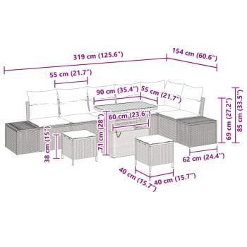 9-teiliges Garten-Sofa-Set mit Kissen Schwarz Poly-Rattan Akazie, 2-Sitzer Garten-Sofa mit Kissen Schwarz Poly-Rattan, 3-teiliges Garten-Ess-Set mit Kissen Schwarz Poly-Rattan Akazie